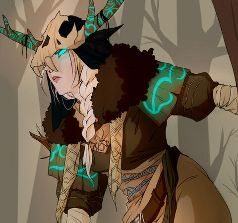 A drawing of Jaina with signs of being a shapeshifted dragon.