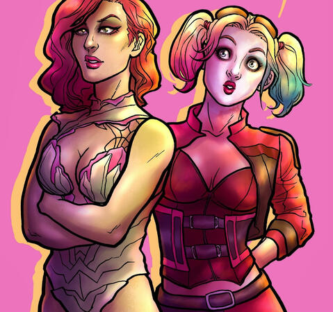 An image of Poison Ivy and Harley Quinn side by side.